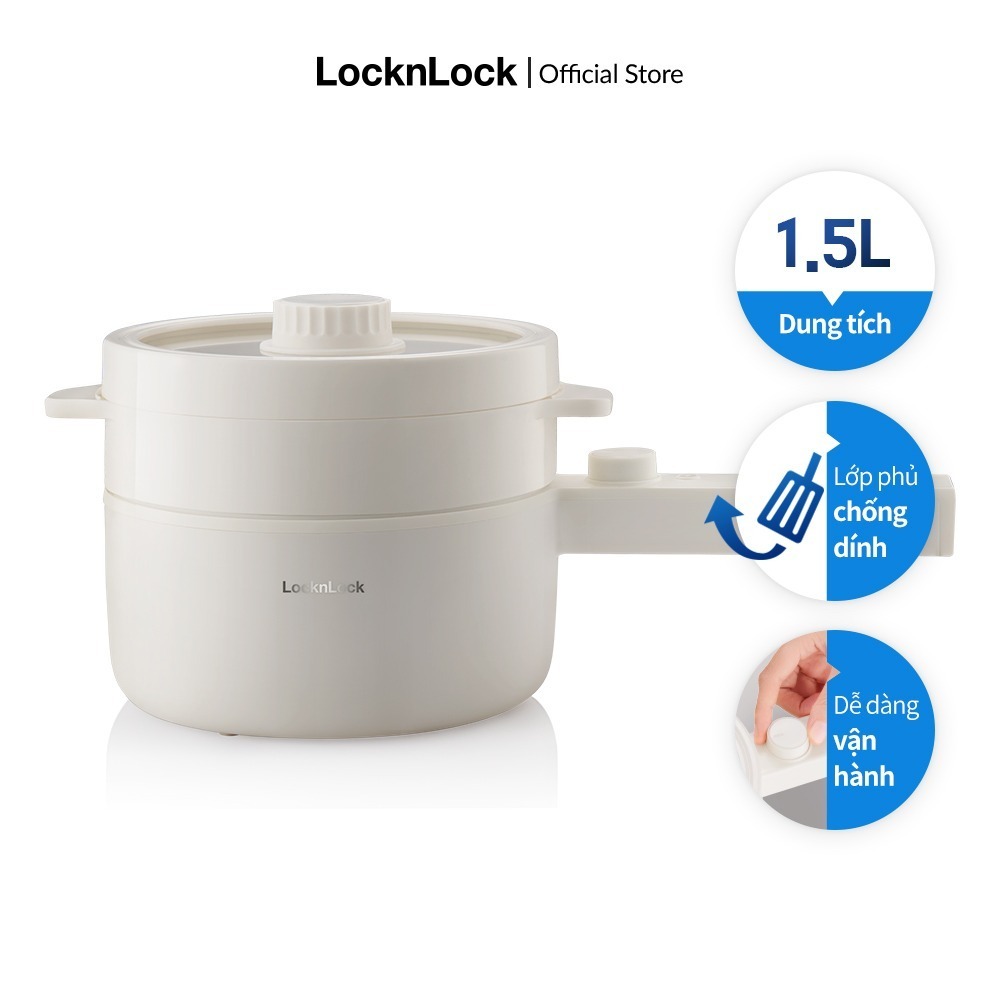 Nồi điện đa năng Lock&amp;lock Electric multi pot 1.5L màu ngà EJP436IVY