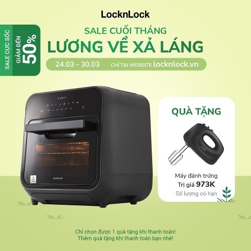 Lò nướng chân không kết hợp chức năng hấp LocknLock Steam Air Fryer Oven 12.5L, 220-240V, 50/60Hz, 985-1635W - EJF693GRY