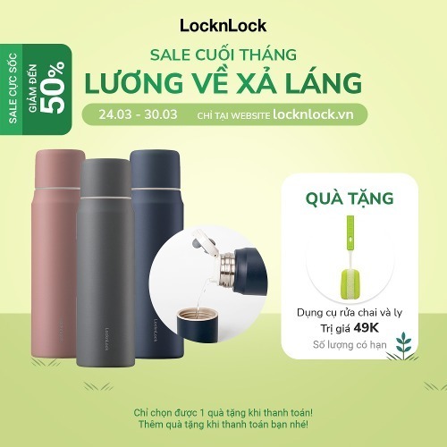 Bình giữ nhiệt Lock&amp;Lock Maman cup vacuum 505ml có nắp sử dụng như cốc LHC1487 (Hồng, Xám, Xanh)