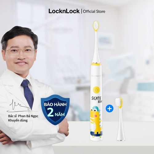 Bàn chải đánh răng điện LockLock cho bé từ 3 tuổi - chống nước - pin sử dụng lên tới 3 tuần - ENR226WHT