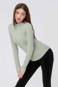 XT4367G Mock-neck Finger Hole Basic T-shirt_Shimmer Mint