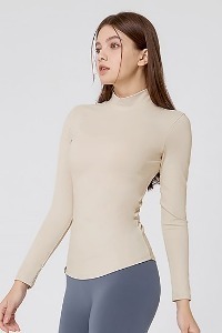 XT4372G Mock Neck Slim Fit Long Sleeve_Moss Cream